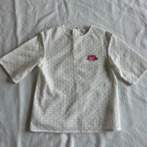 MANOUSH Flower Badge Eyelet Cotton Top Blouse Size 34, US 2 - Picture 7 of 10